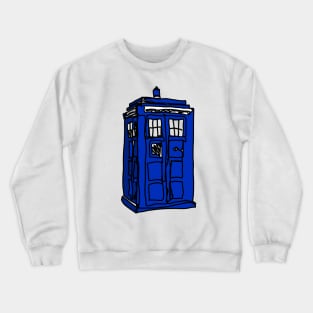 Bad Line Art TARDIS- DR Who Blue Police Box Crewneck Sweatshirt